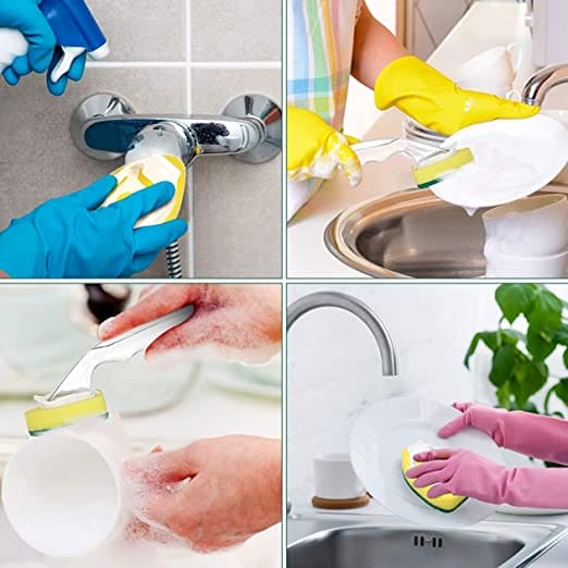 Replaceable Cleaning Brush, Kitchen Liquid Dispenser Dish Scrubber, 3 in1 Long Handle Cleaning Sponge, Removable Brush Head Sponge, Replacement Head Dishwashing Sponge, Heavy Duty Dish Wand for Kitchen, Sink, Bathroom Replaceable Cleaning Brush, Kitchen Liquid Dispenser Dish Scrubber, 3 in1 Long Handle Cleaning Sponge, Removable Brush Head Sponge, Replacement Head Dishwashing Sponge, Heavy Duty Dish Wand for Kitchen, Sink, Bathroom
